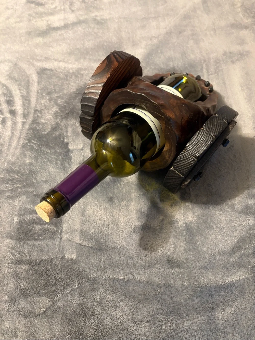 Rustic Dark Brown Solid Wooden Cannon Wine Bottle Holder